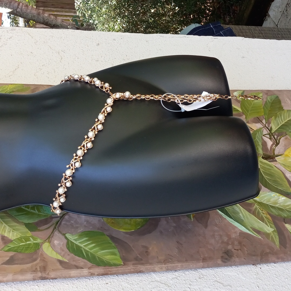 Bebe pearl and gold chain belt - Picture 3 of 9